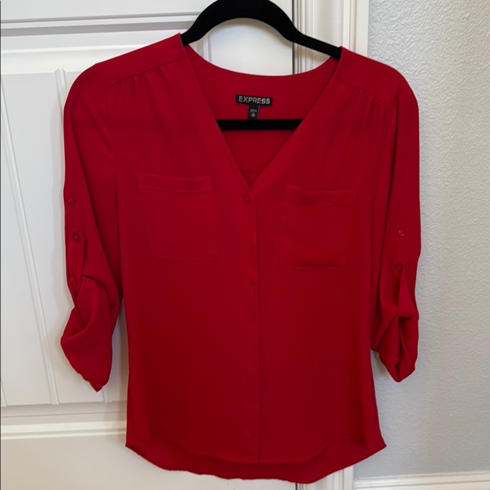 Express Red Portofino Buttoned Blouse